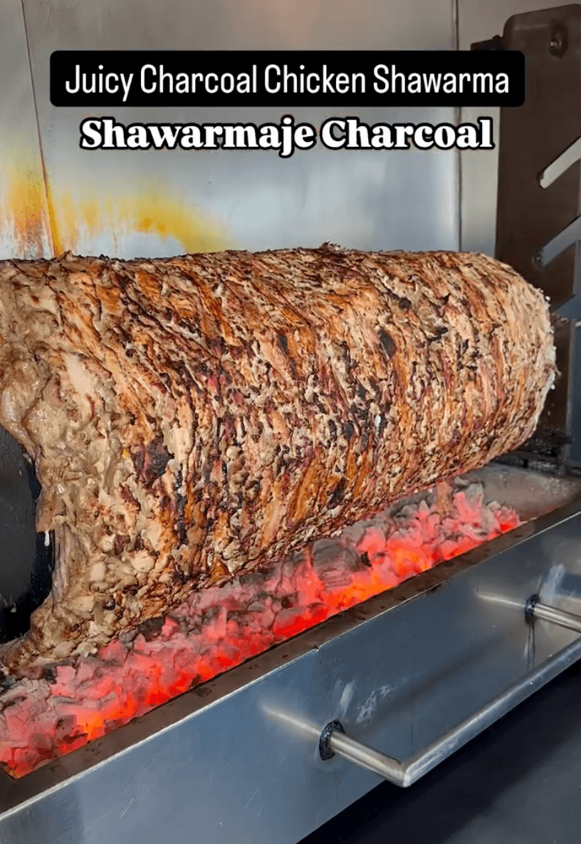 Close-up of sizzling Middle Eastern street food